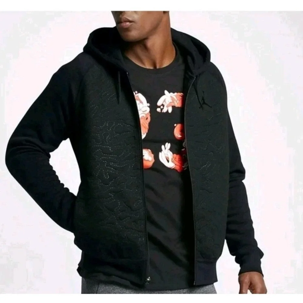 Jordan Jumpman Sweatshirt Hoodie‎ M Blue Gray Quilted Black Blact Cat 23 Bulls